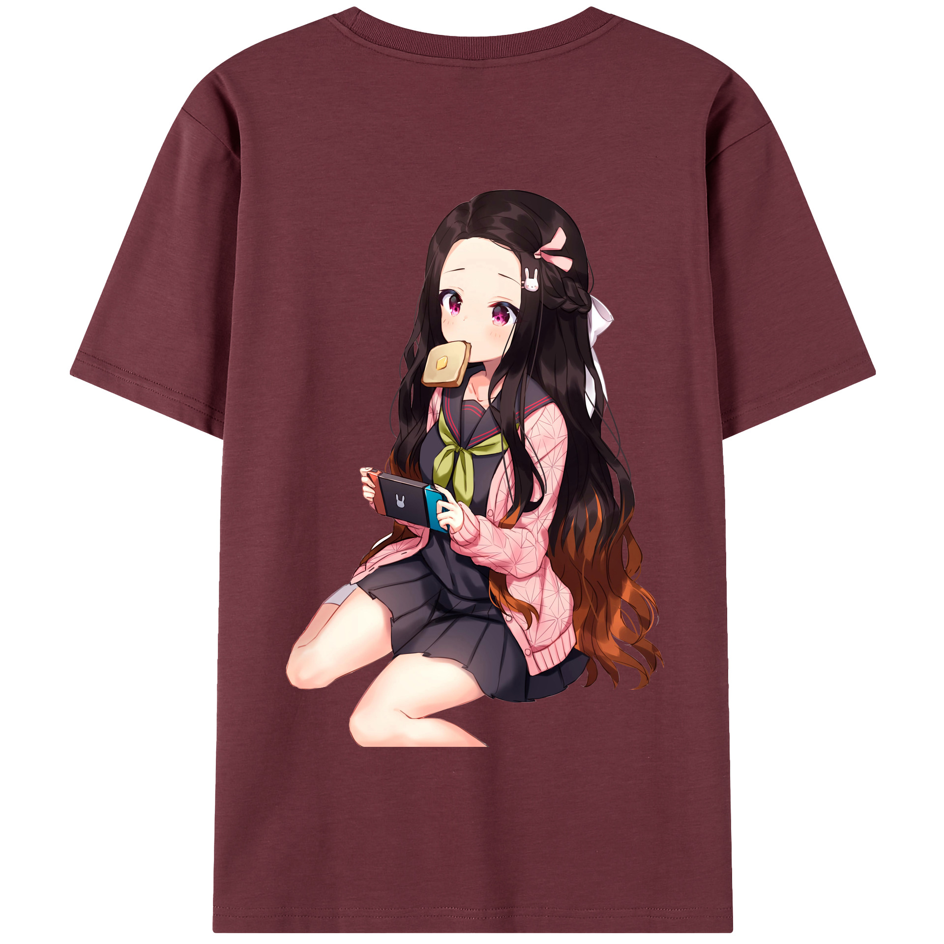 （画像用） 鬼滅の刃（きめつのやいば）竈門 禰󠄀豆子／かまど ねずこ Kamado Nezuko 綿100％半袖Tシャツ（背面プリント）